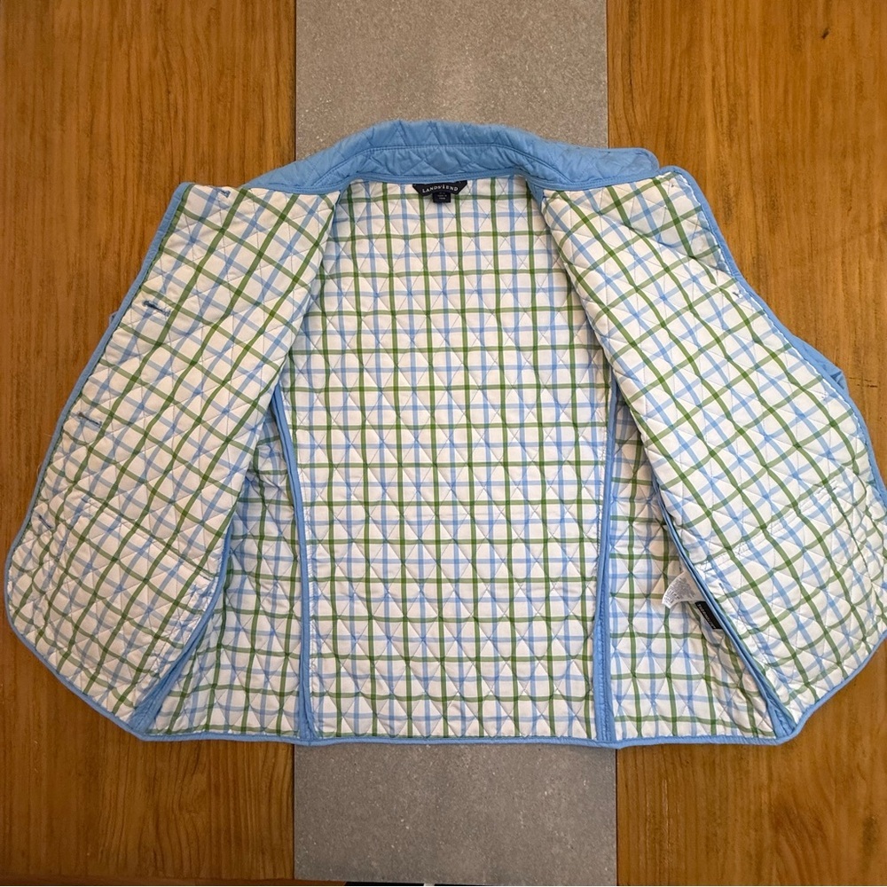 Lands' End Womens Thermolite Quilted Jacket Light Blue Plaid Lining Size Medium - Picture 8 of 13